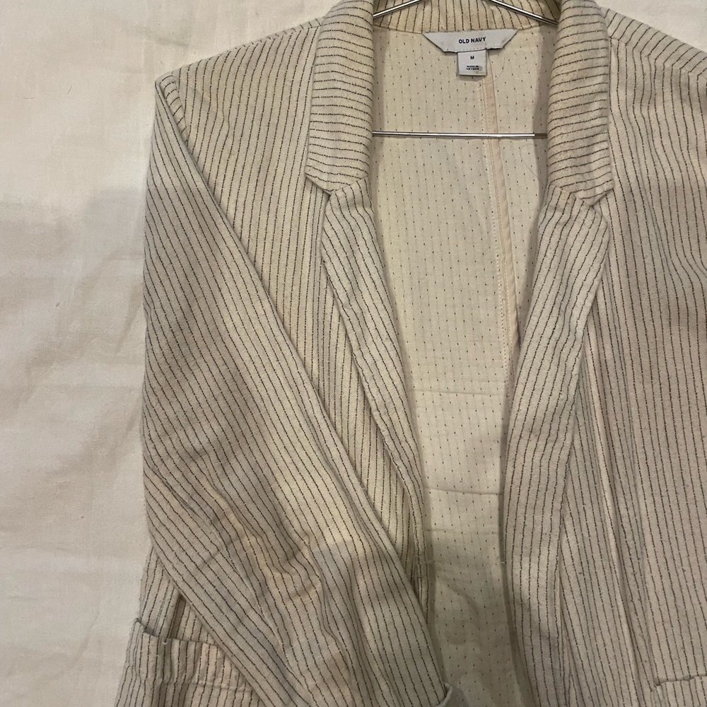 Old Navy Cream & Grey Pinstriped Linen Blazer